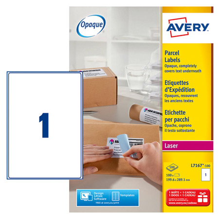 Avery Laser etiketten voor verzending - 199,6x289,1mm - 1/blad - 100 vellen A4 - ronde hoeken - opaak wit