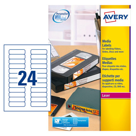 Avery Laser media etiketten - 21,2 x 72 mm - 24/blad - 25 vellen A4 - ronde hoeken - wit