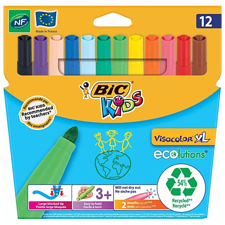 BIC Kids Boîte de Coloriage, 60 Crayons de Couleur, 60 Feutres de  Coloriage, Boîte de 120 Unités & Kids Visacolor XL Feutres de Coloriage  Pour Enfants