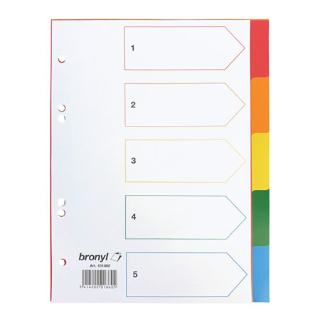 Bronyl Dividers - PP - A5 - 5 coloured tabs