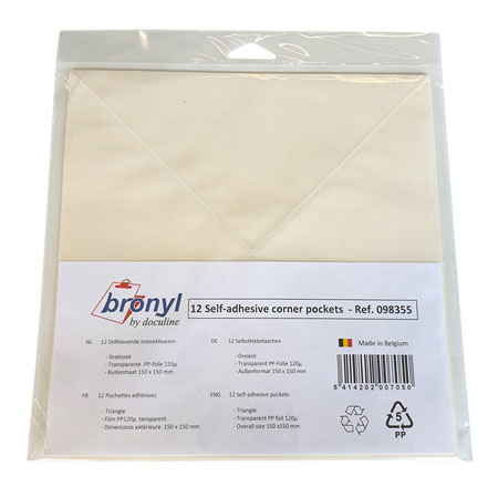 Bronyl Pack of 12 triangular adhesive pockets - 15x15cm