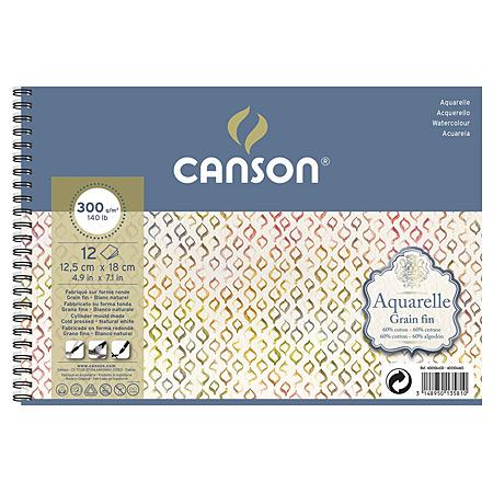 Canson Aquarelle - wirebound watercolour pad - 12 sheets 300g/m² -  12.5x18cm - Schleiper - e-shop express