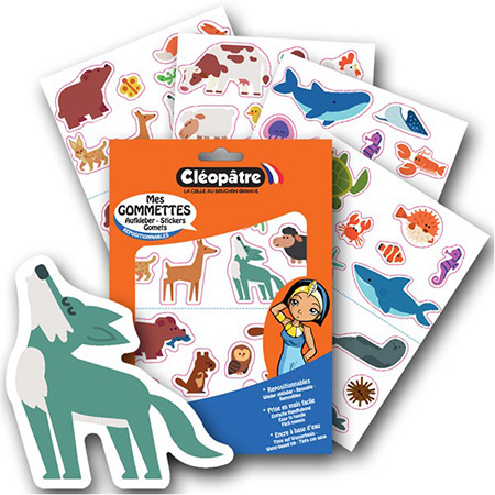 Cléopâtre 60 gommettes repositionnables - animaux - 18 à 78mm