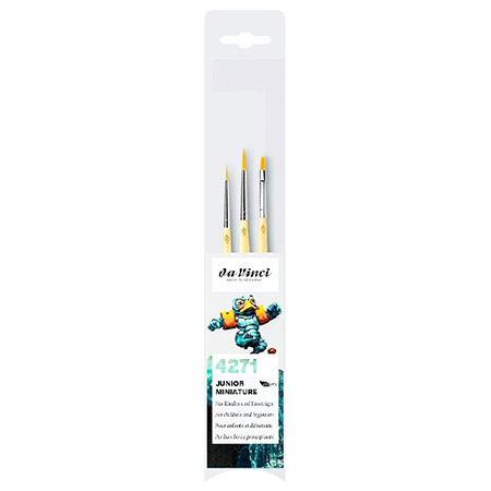 Da Vinci Junior Miniature - set of 3 school brushes - synthetic fibres - assorted round & flat - short handle