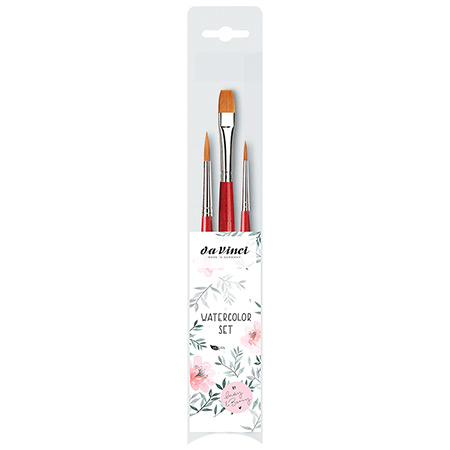 Da Vinci Watercolor - set of 3 brushes - synthetic fibres - assotred round & flat - short handle