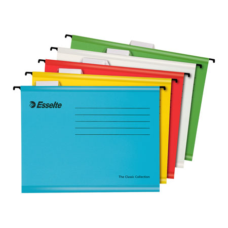 Esselte Pendaflex - box of 10 suspension files - recycled cardboard - spacing 330mm - V base - associated colours