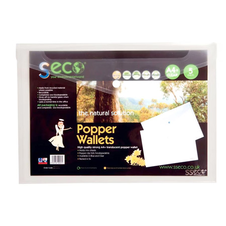 Seco Pochette pour documents - plastique transparent - 180µ - fermeture bouton pression - A4 - biodégradable