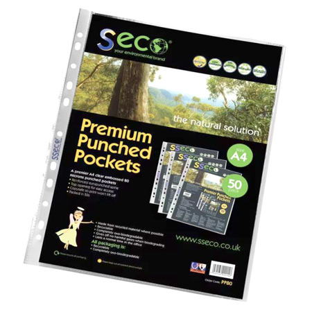 Seco Pack of 50 clear pocket - universal perforation - A4 - biodegradable