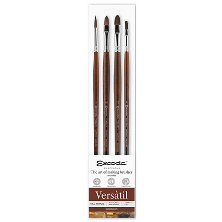 Escoda Versatil - set van 4 penselen voor olie-& acrylverf - synthetische vezels - lange steel - geassorteerde vormen