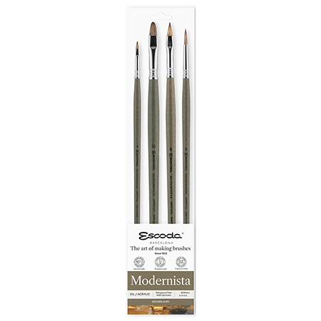 Escoda Modernista - set van 4 penselen voor olie-& acrylverf - synthetische vezels - lange steel - geassorteerde vormen