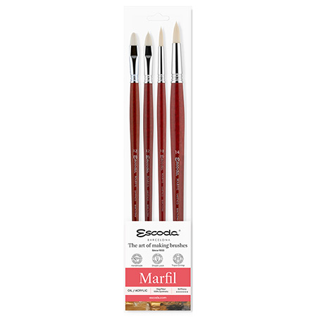 Escoda Marfil - set van 4 penselen voor olie-& acrylverf - synthetische vezels - lange steel - geassorteerde vormen