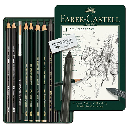 Faber Castell Pitt Monochrome Graphite Set - tin - assorted pencils, leads & accessories - 11 pieces