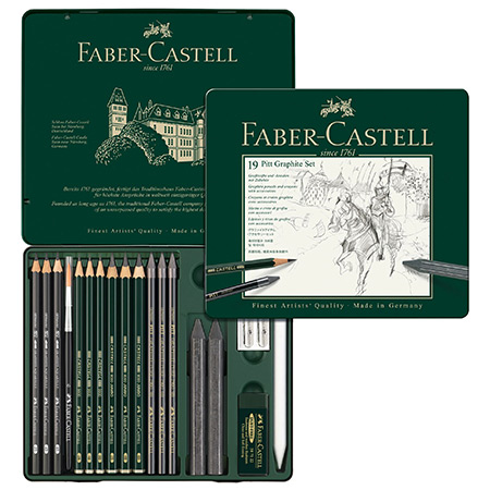 Faber Castell Pitt Monochrome Graphite Set - tin - assorted pencils, leads & accessories - 19 pieces