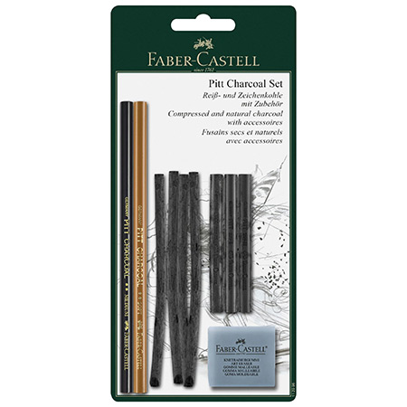 Faber Castell Pitt Monochrome Charcoal Set - assorted pencils, sticks & 1 kneadable eraser