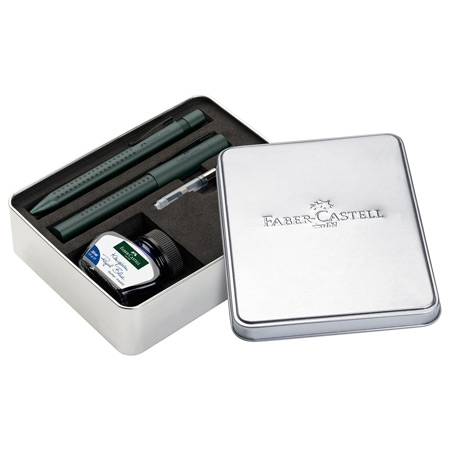 Faber Castell Grip 2011 - kartonnen doos - balpen, vulpen, converter & inkt fles 30ml - mistletoe editie