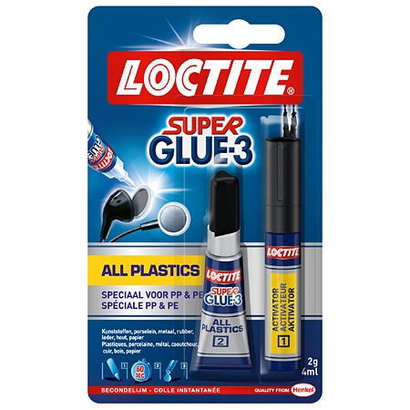 Loctite Super Glue-3 - Plastiques (tube de 2 g + stylo activateur de 4 ml)  – Colle forte pour tous plastiques – Colle transparente à séchage immédiat  – Colle plastique résistante : : Bricolage