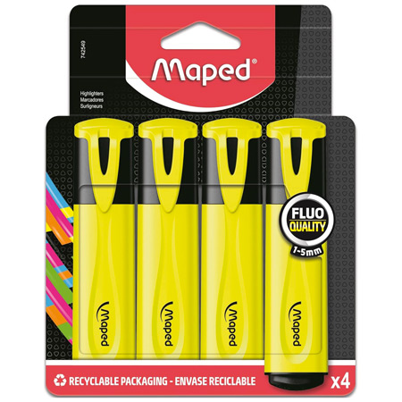 Maped Fluo Peps Classic - plastic wallet - 4 yellow highlighters