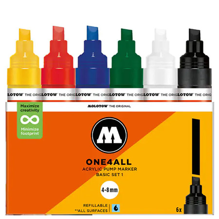 Molotow One4all 327HS - plastic etui - assortiment van 6 markers met schuine punt