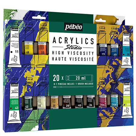 Pébéo Studio Acrylics High Viscosity - étui d'essai - assortiment de tubes 20ml