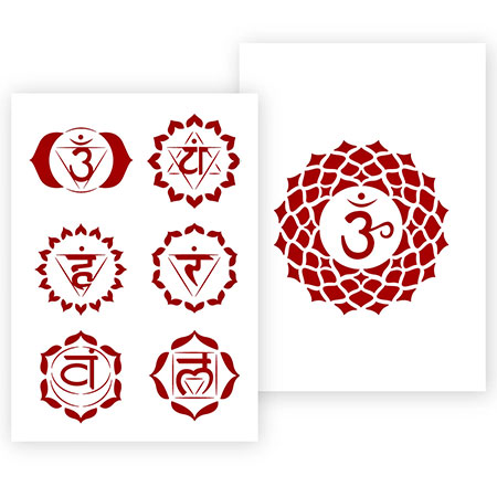 Qbix Set of 2 flexible plastic stencil - icon - chakra