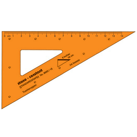 Standardgraph Constant - tekendriehoek in oranje transparante plastic - 30°/60°