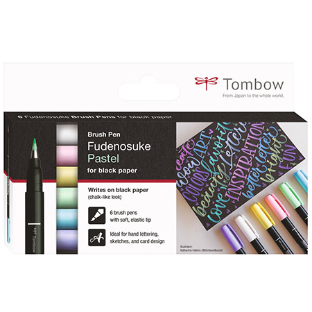 Tombow Fudenosuke Pastel - kartonnen etui - assortiment van 6 penseelstiften