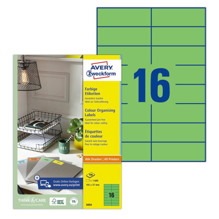 Avery Zweckform Pack of 1600 rectangular self-adhesive labels - 105x37mm - green